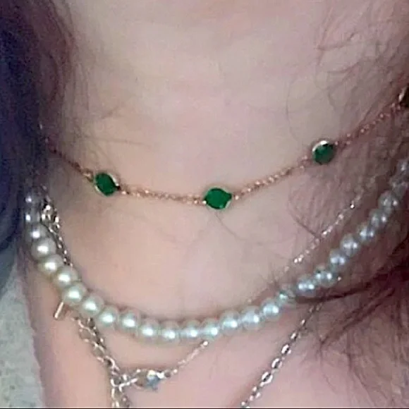 Gold Emerald Green Zircon Choker - Picture 9 of 9
